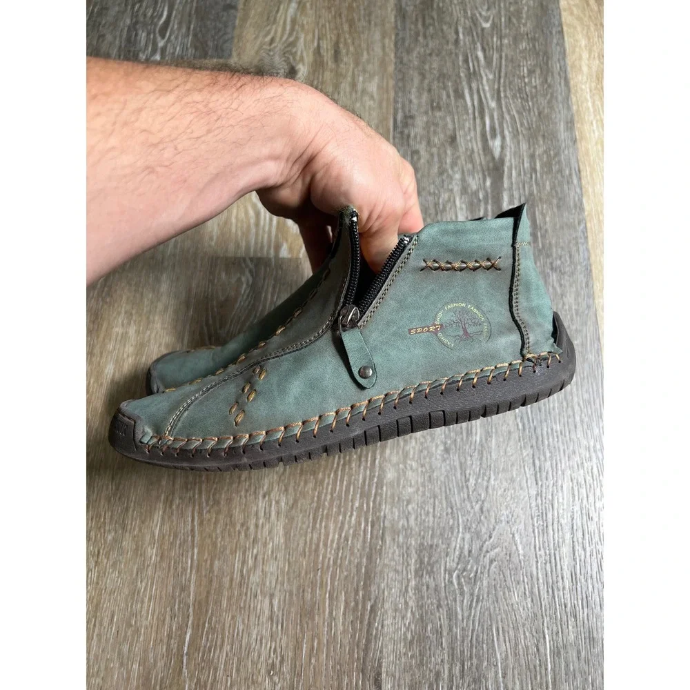 Leather Ankle Boots Mens china size 41 Teal Green Good Whipstitch Zip Sport